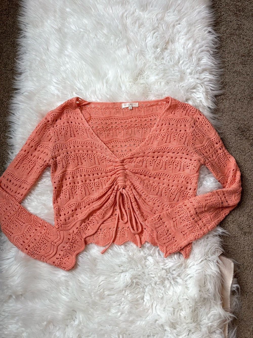 Peach Crocheted Long Sleeve Top